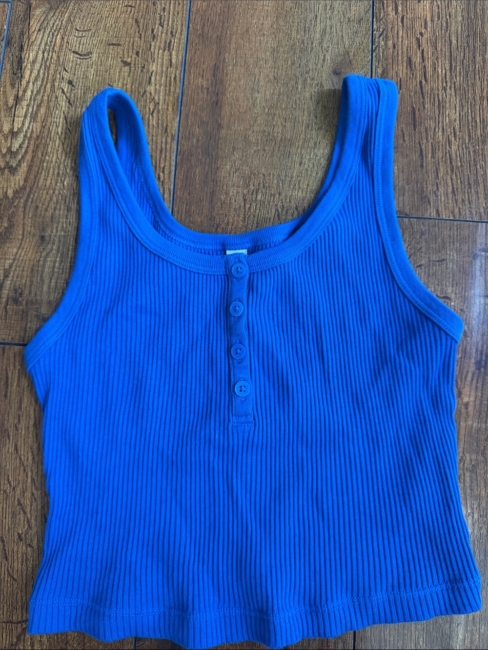 Divided Royal Blue Ribbed Henley Crop Tank